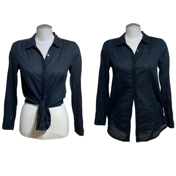 EUC H&M Women’s Lightweight Black Button Down Full Length Cotton Longsleeves Top - Picture 6 of 15
